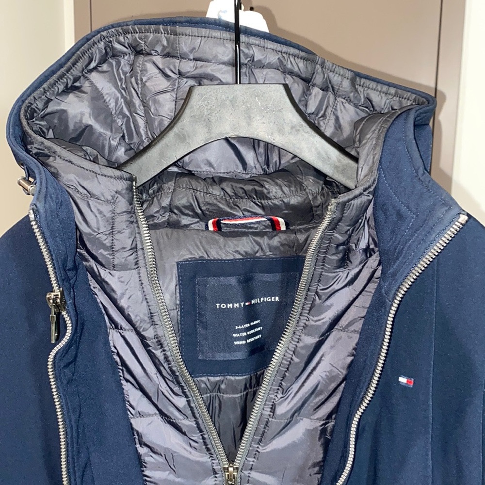 Tommy Hilfiger, Soft-Shell Hoodie Bomber Jacket, Navy, Medium